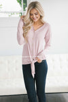Button Front Tie Detail Long Sleeve Top Tops vendor-unknown