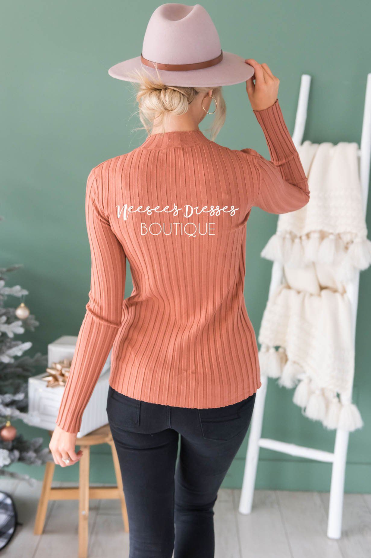 Button Up Ribbed Sweater Modest Dresses vendor-unknown 