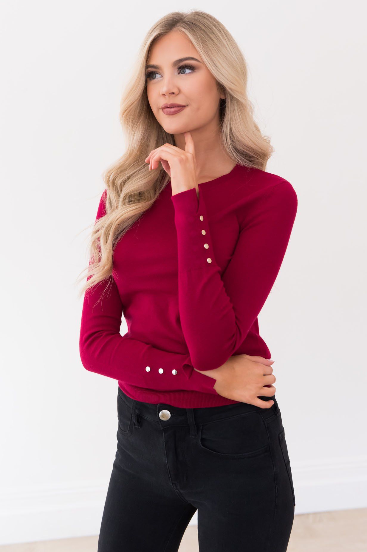 All About The Details Modest Sweater Tops vendor-unknown 