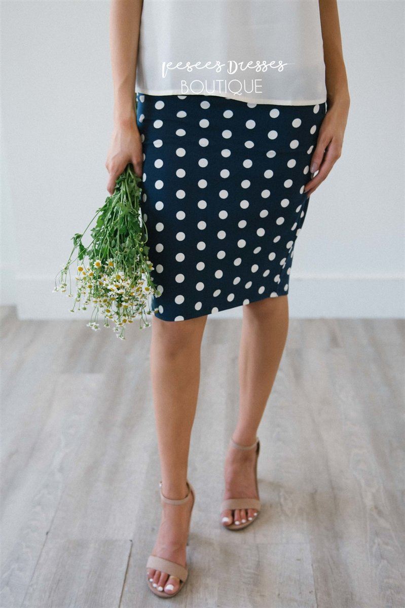 Summer Navy Polka Dot Pencil Skirt Skirts vendor-unknown 