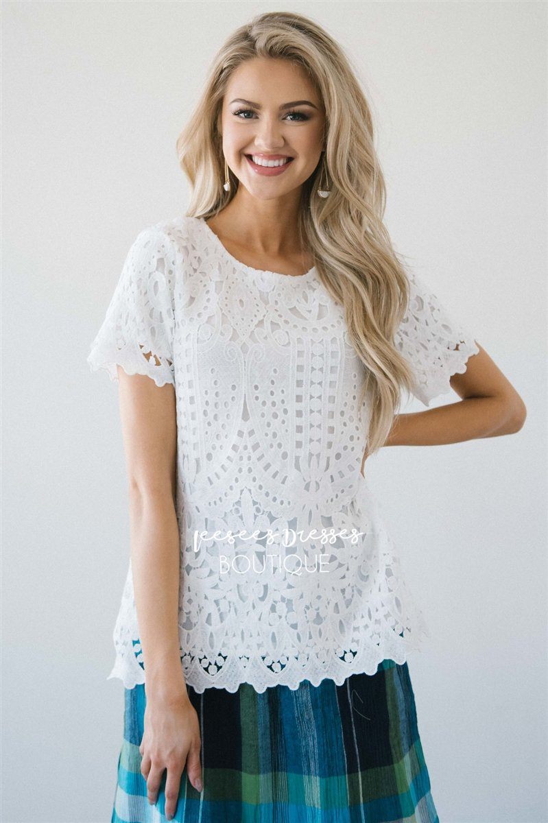 Graceful Crochet Lace Top Tops vendor-unknown Ivory S 