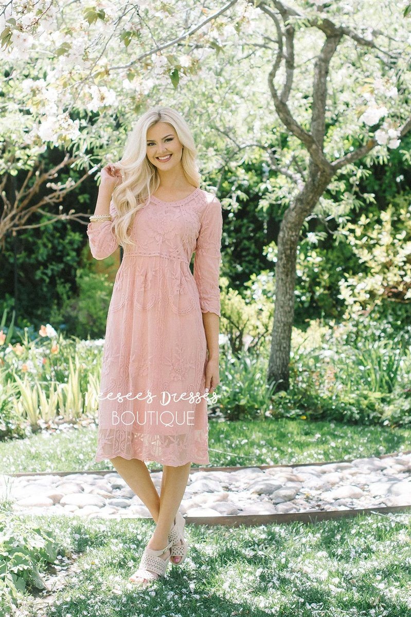 Day Dreamer Lace Dress in Dusty Mauve Modest Dresses vendor-unknown 