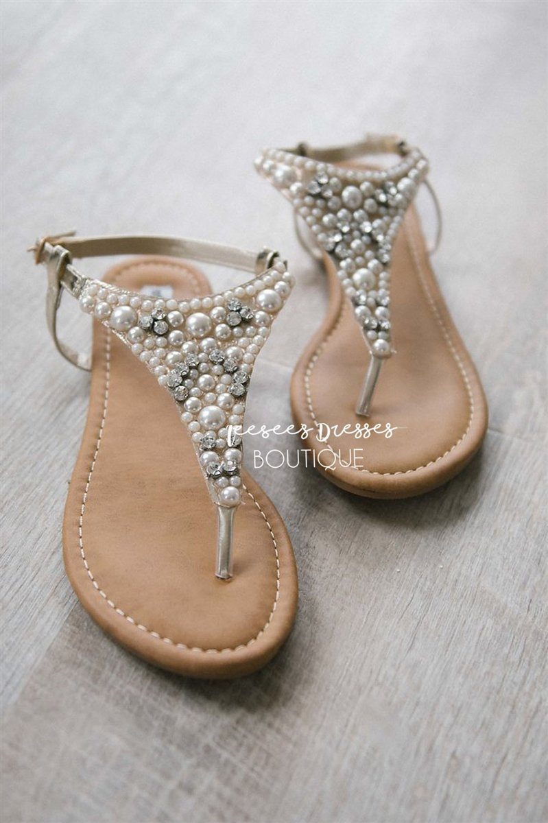 Panpora Pearl Sandals Accessories & Shoes vendor-unknown Gold Pearl 6 