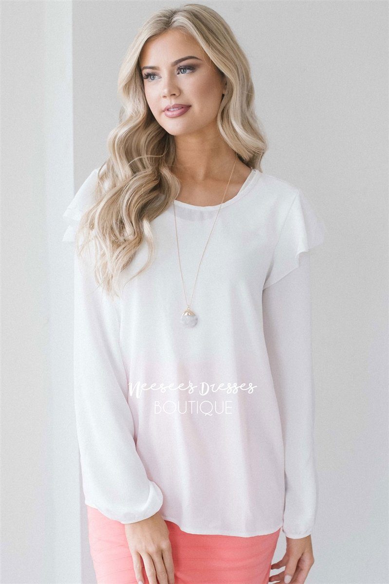 White Double Ruffle Sleeve Blouse Tops vendor-unknown 