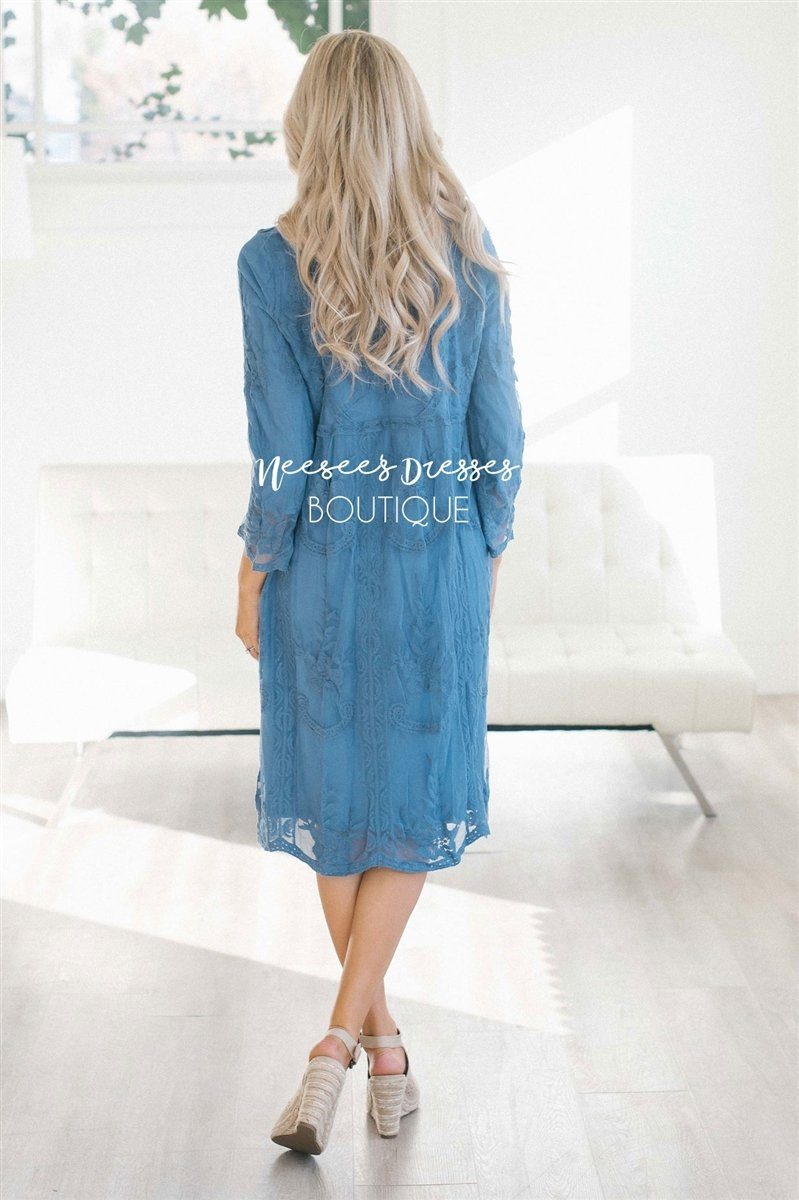 Day Dreamer Lace Dress in Cornflower Blue Modest Dresses vendor-unknown 
