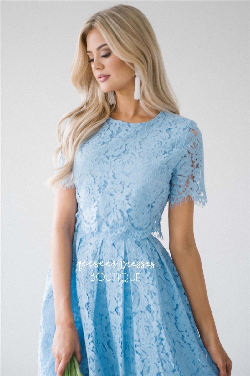 Ice Blue A Line Stunning Lace Modest Dress | Modest Bridesmaids Dresses ...