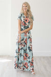 Mint Watercolor Short Sleeve Maxi Dress Modest Dresses vendor-unknown