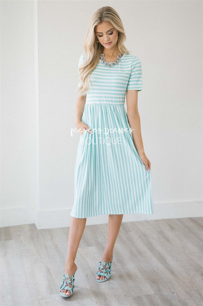 The Alexa Modest Dresses vendor-unknown S Mint Stripe 