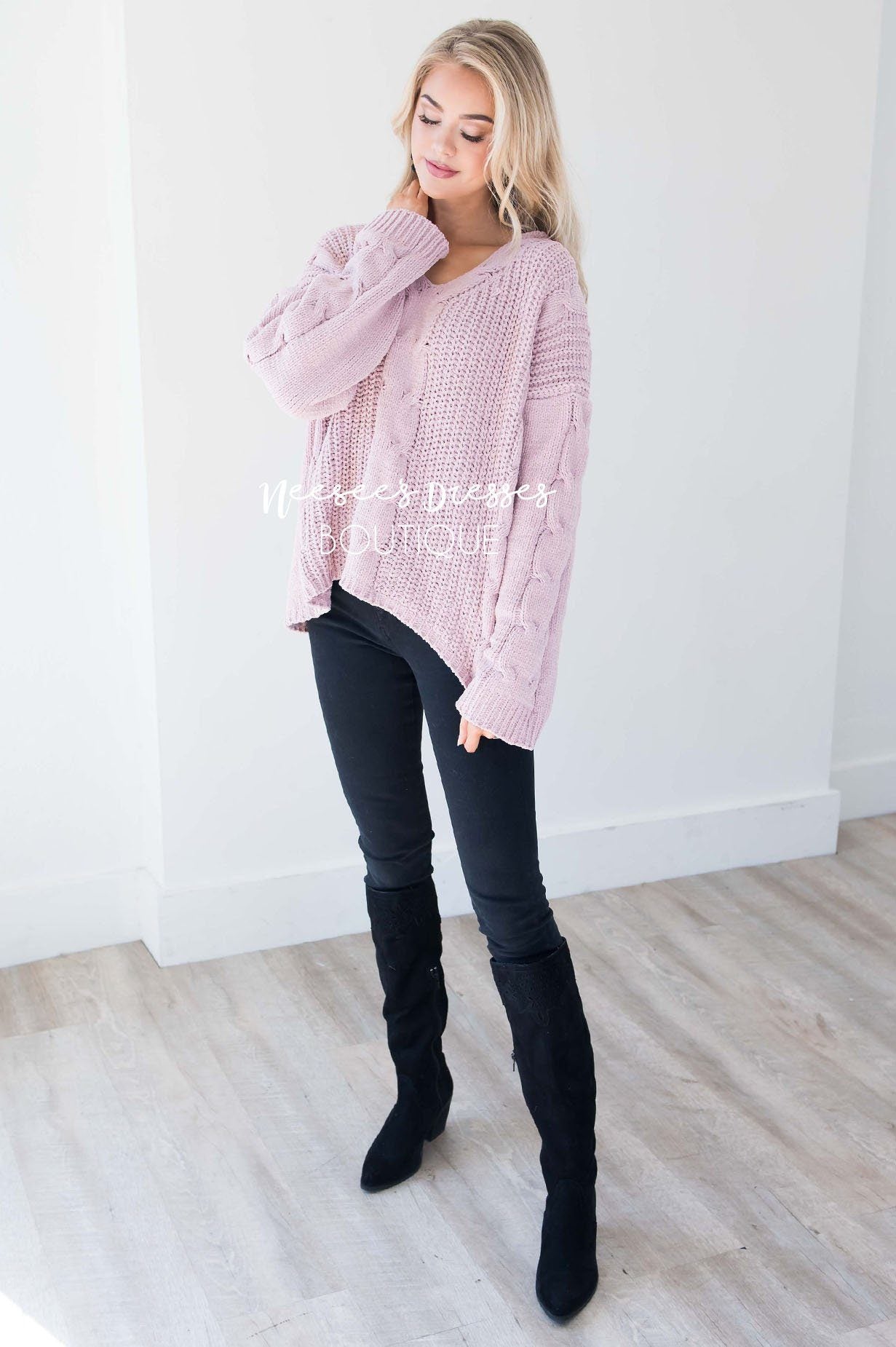 Icy Girl Cable Knit Hoodie Tops vendor-unknown 