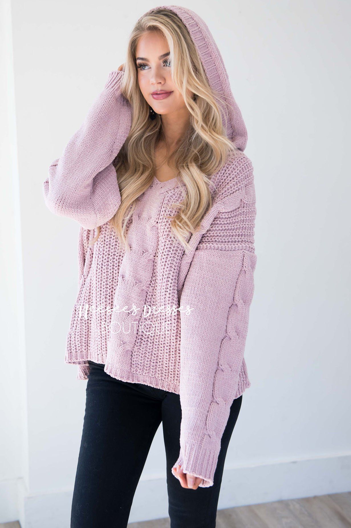 Icy Girl Cable Knit Hoodie Tops vendor-unknown 