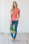Asymmetric Ruffle Front Floral Top Tops vendor-unknown