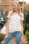 Front Knot Cactus Print Top Tops vendor-unknown
