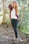 Plaid Button Down Tie Sleeve Top Tops vendor-unknown