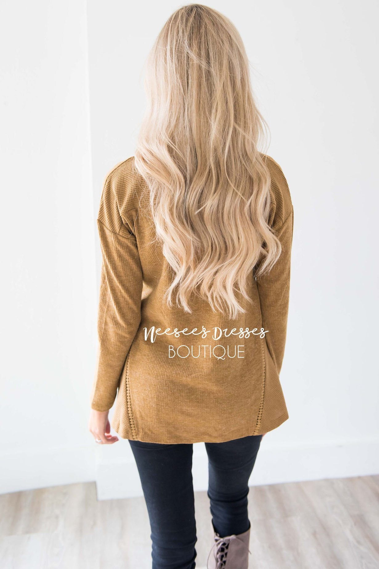 Ribbed Camel Ladder Lace Detail Thermal Tops vendor-unknown 