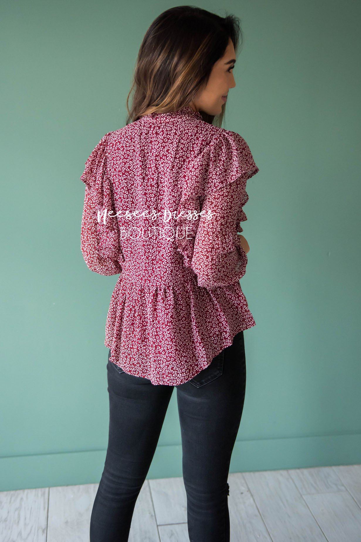 Can You Say Ruffles Blouse Modest Dresses vendor-unknown 