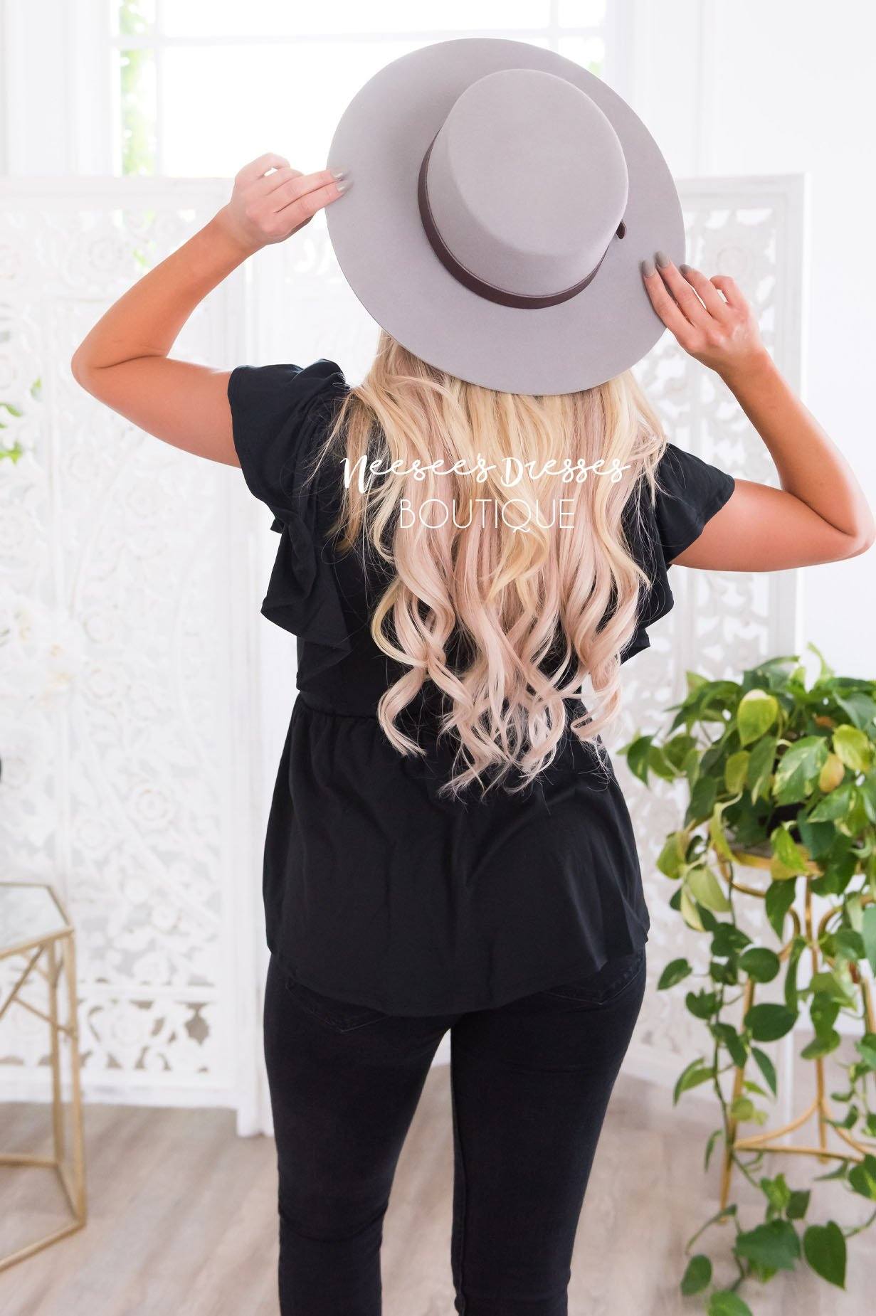 Carefree Modest Ruffle Peplum Blouse Tops vendor-unknown 