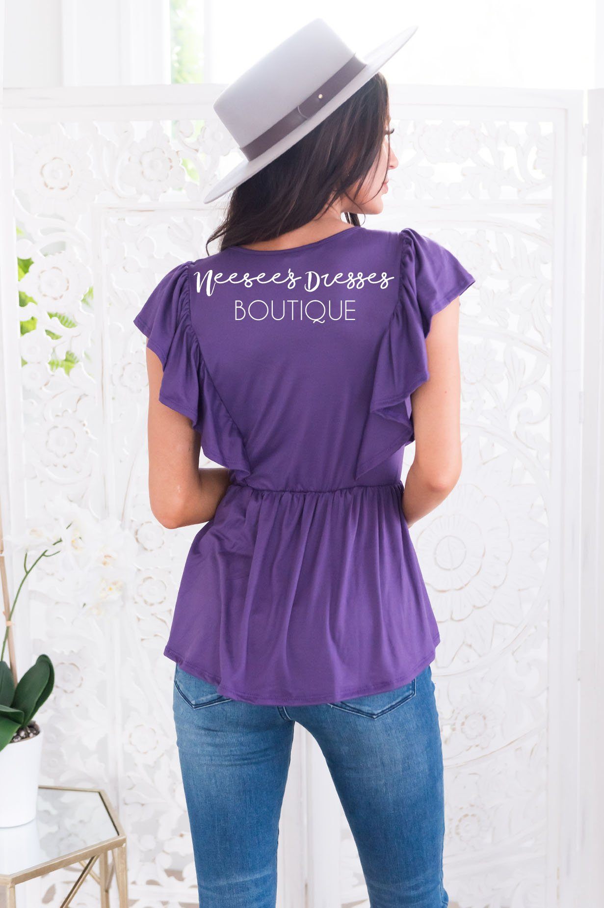 Carefree Modest Ruffle Peplum Blouse Tops vendor-unknown 