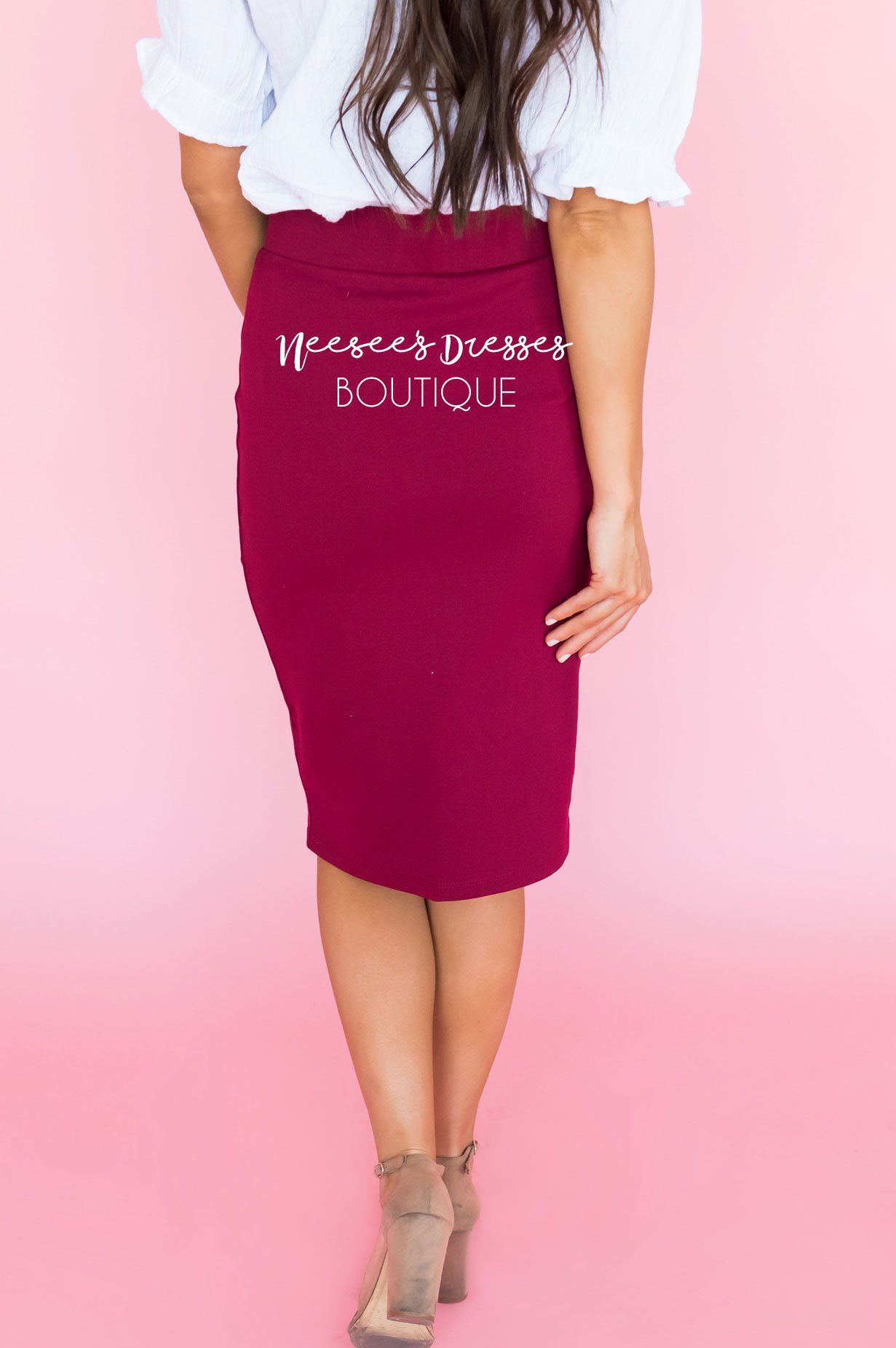 Perfect Fit Cranberry Pencil Skirt Skirts vendor-unknown 