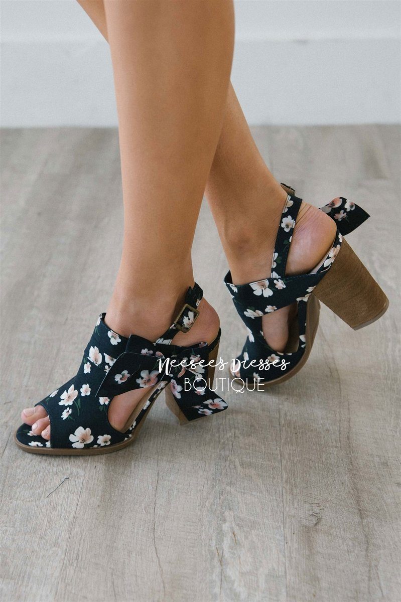 Haida Navy Floral Bow Sandals Accessories & Shoes vendor-unknown 