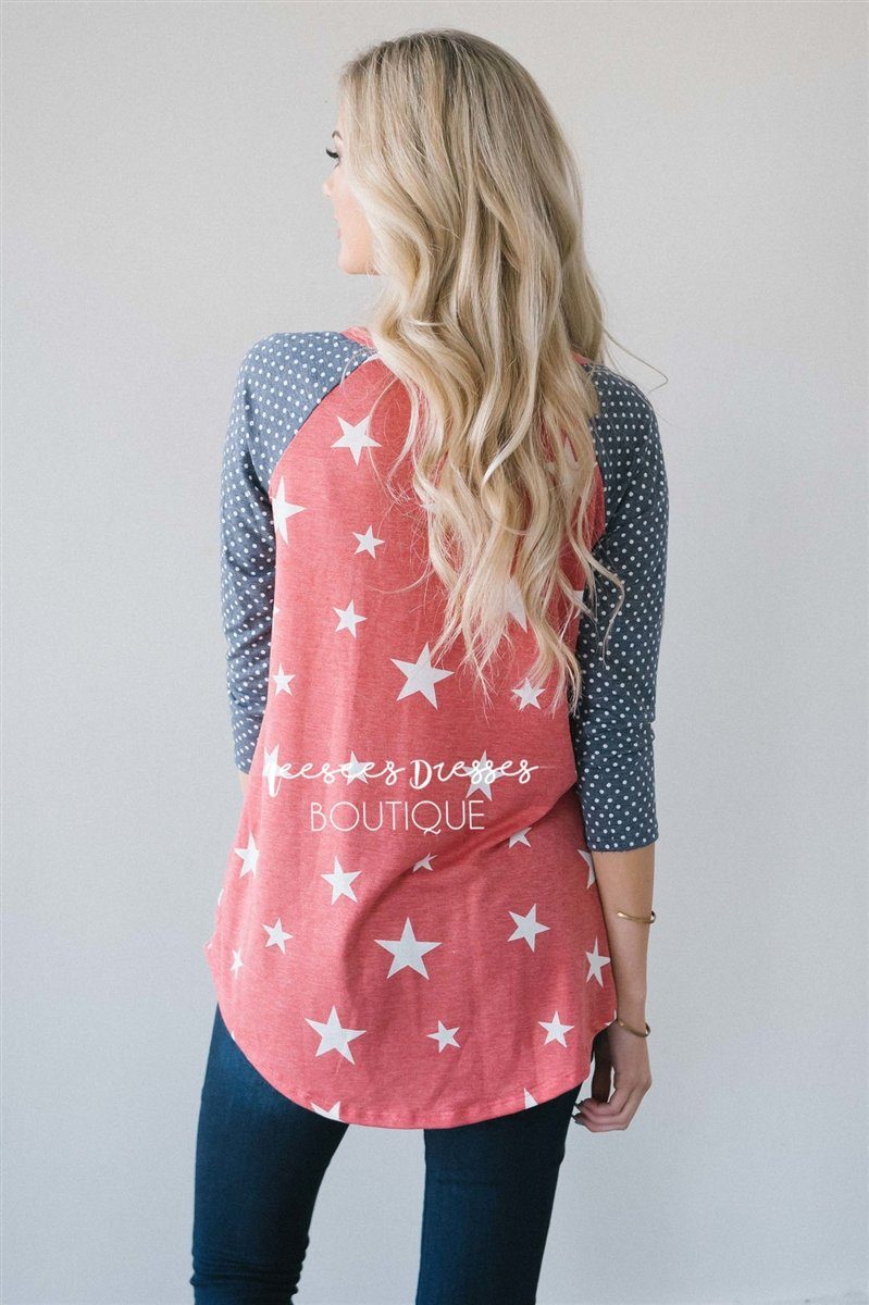 Stars & Polka Dots Baseball Sleeve Top Red White & Blue vendor-unknown 