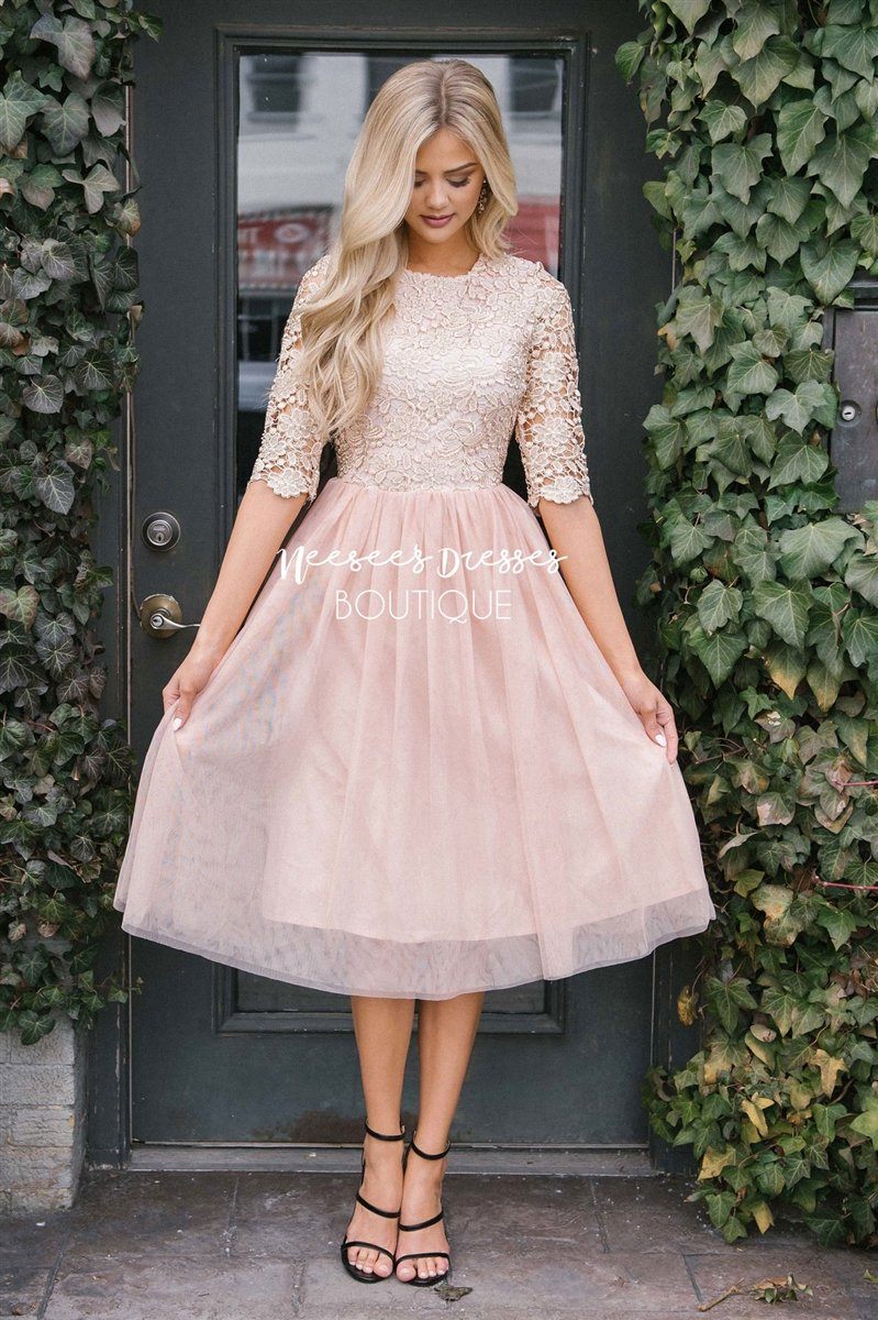 The Arabella Tulle Dress Modest Dresses vendor-unknown Shimmer Dusty Pink S 