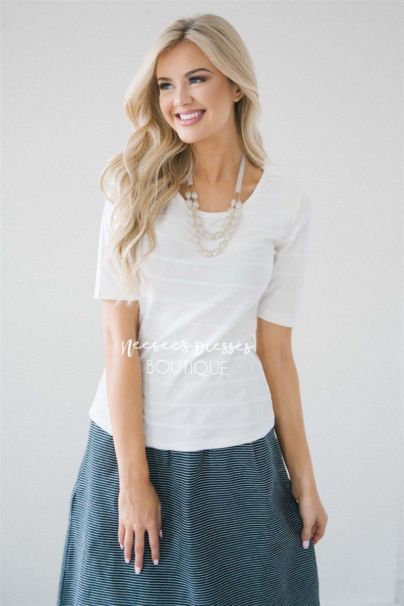 White Scoop Neck Ribbed Top Tops vendor-unknown 