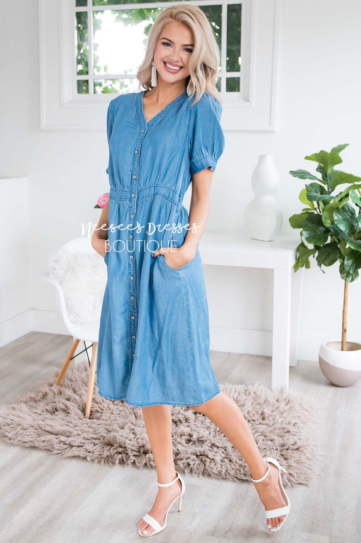 The Savannah Denim Dress Modest Dresses vendor-unknown 