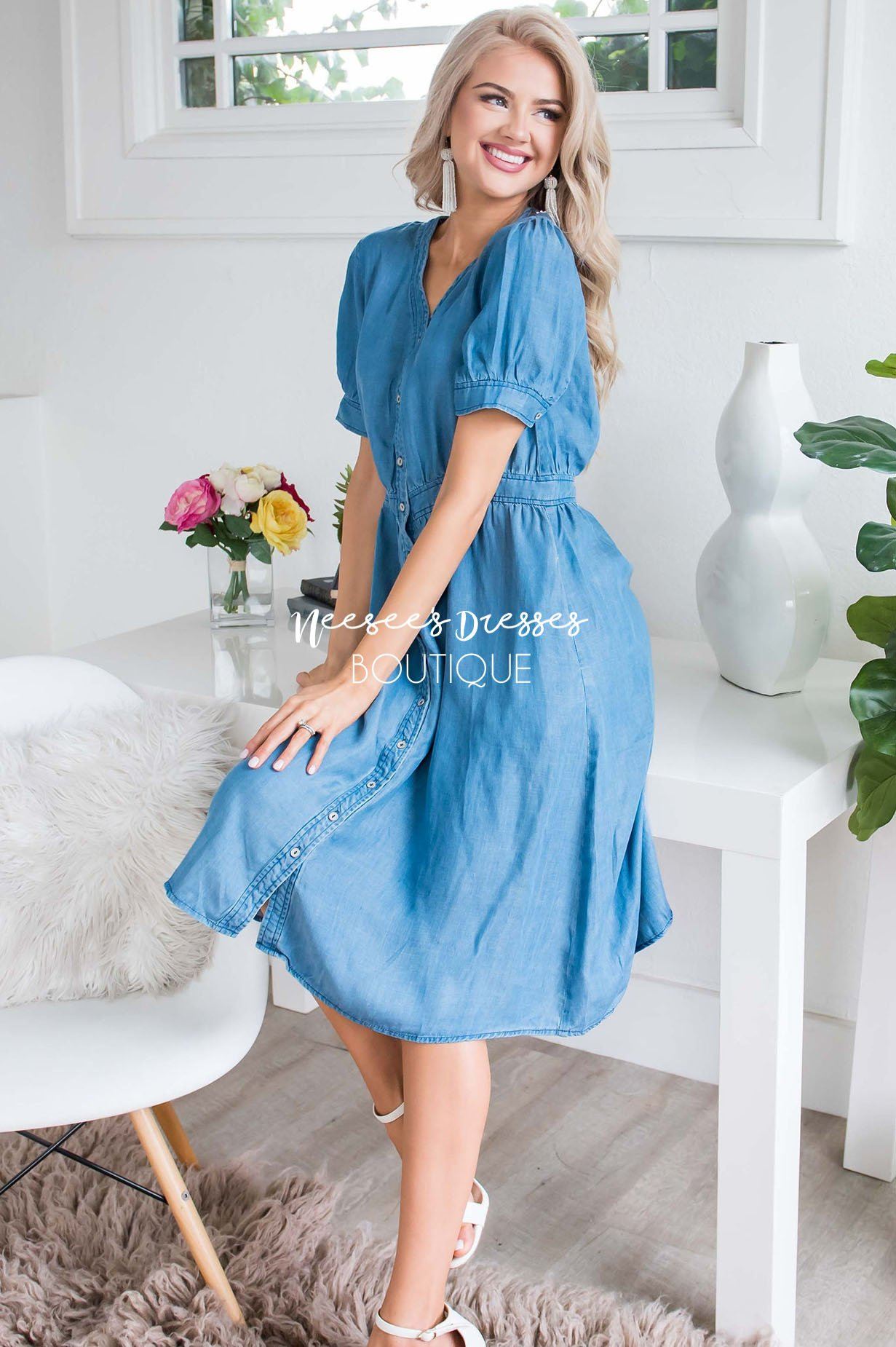 The Savannah Denim Dress Modest Dresses vendor-unknown 
