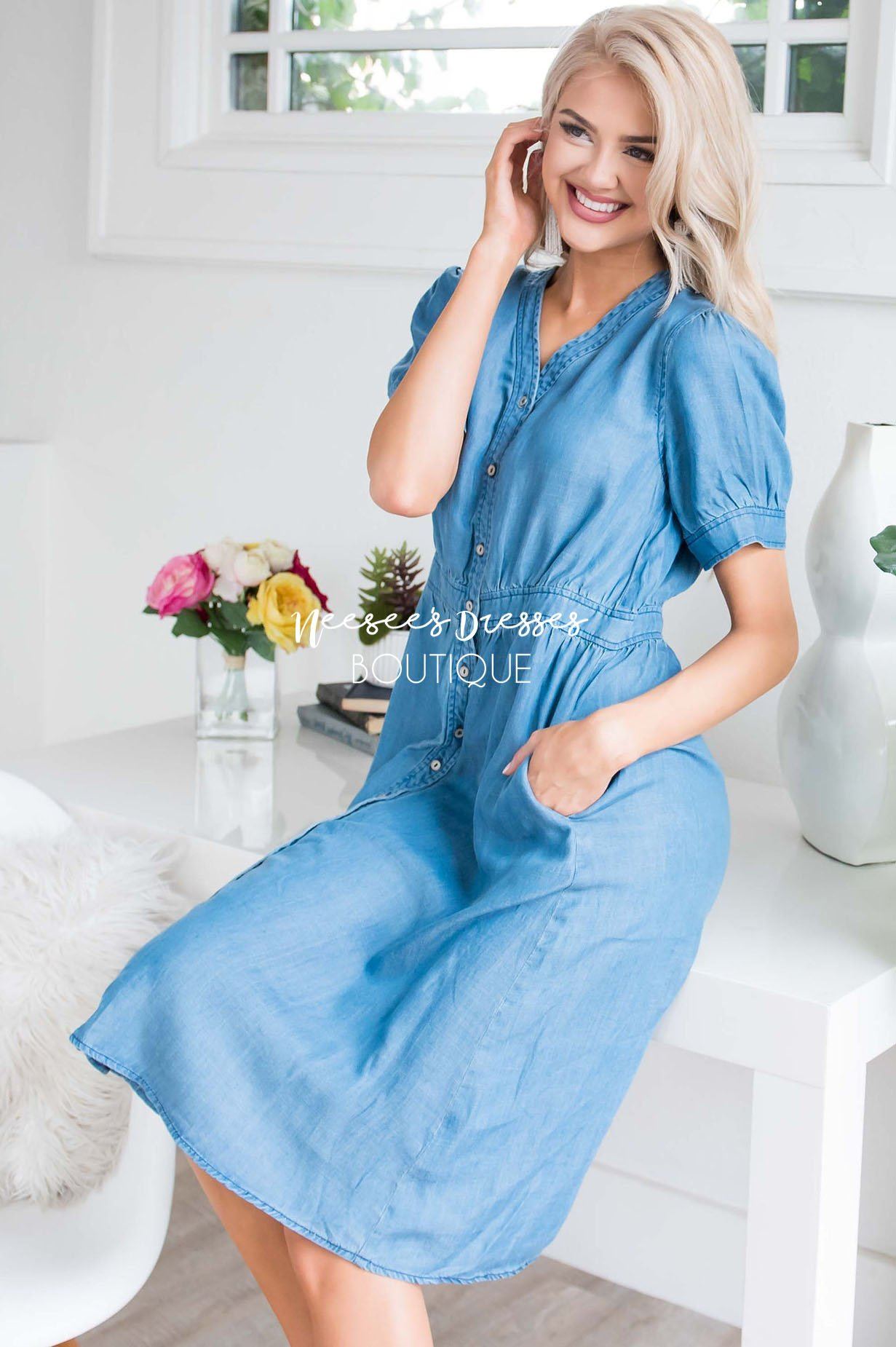 The Savannah Denim Dress Modest Dresses vendor-unknown 