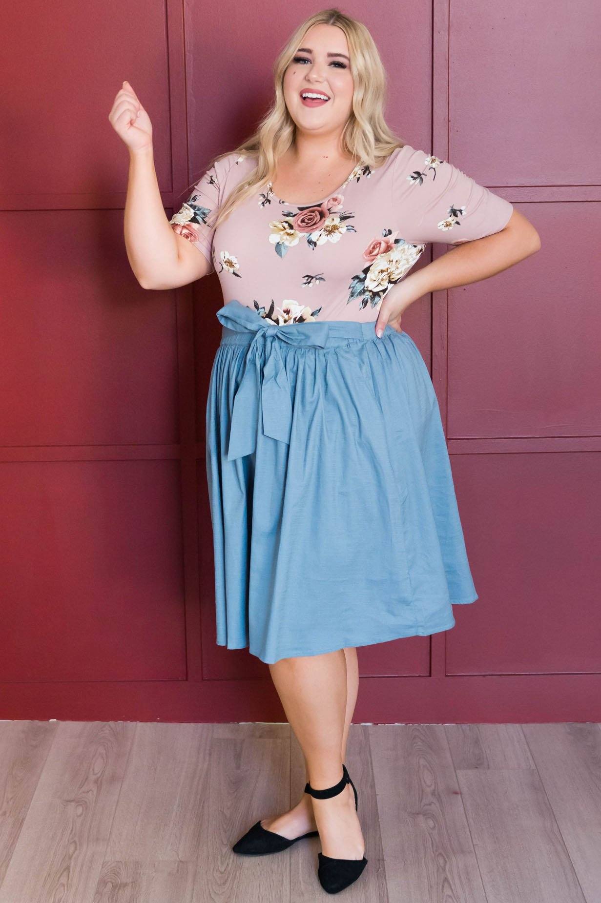 Chambray Tie Waist Skirt Skirts vendor-unknown 