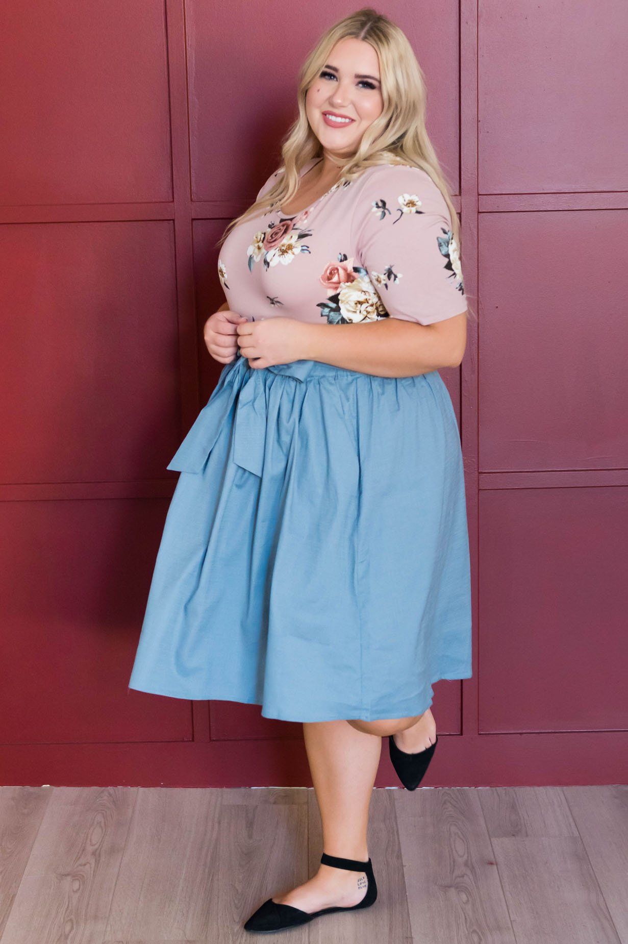 Chambray Tie Waist Skirt Skirts vendor-unknown 