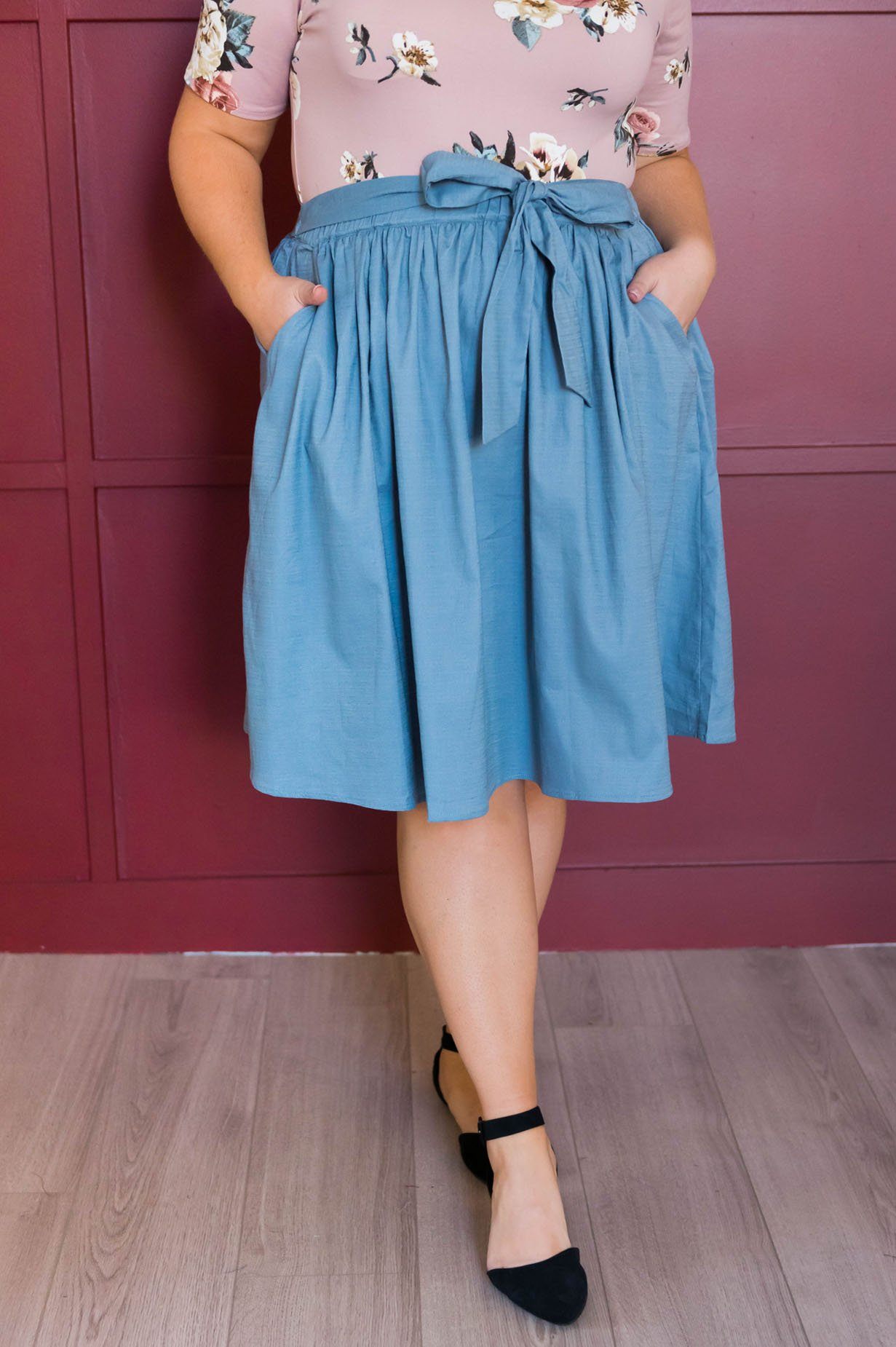 Chambray Tie Waist Skirt Skirts vendor-unknown 