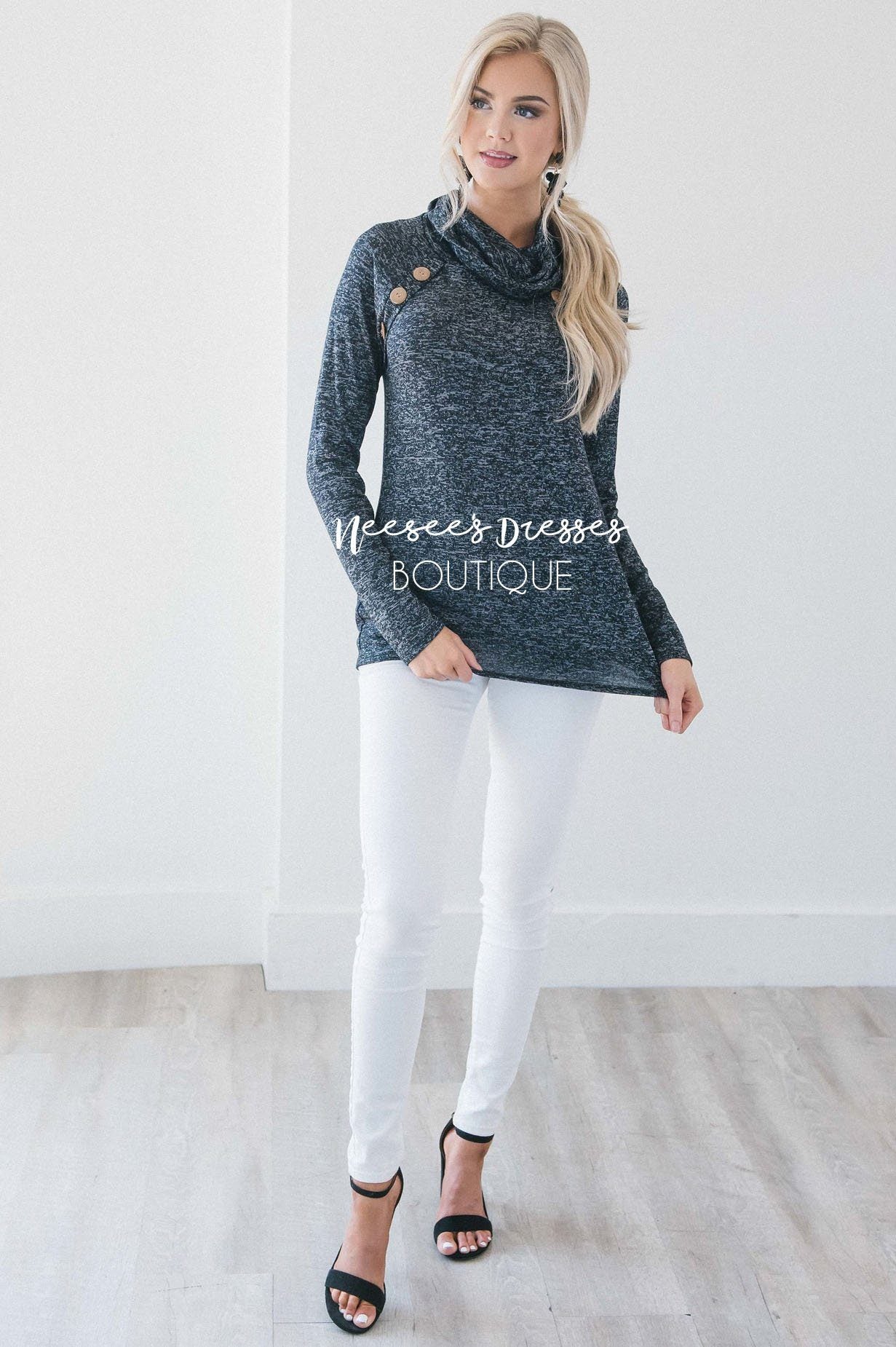 Charming Cowl Neck Button Sweater Tops vendor-unknown 