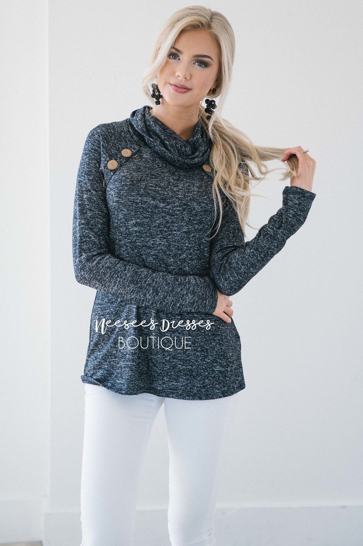 Charming Cowl Neck Button Sweater Tops vendor-unknown 