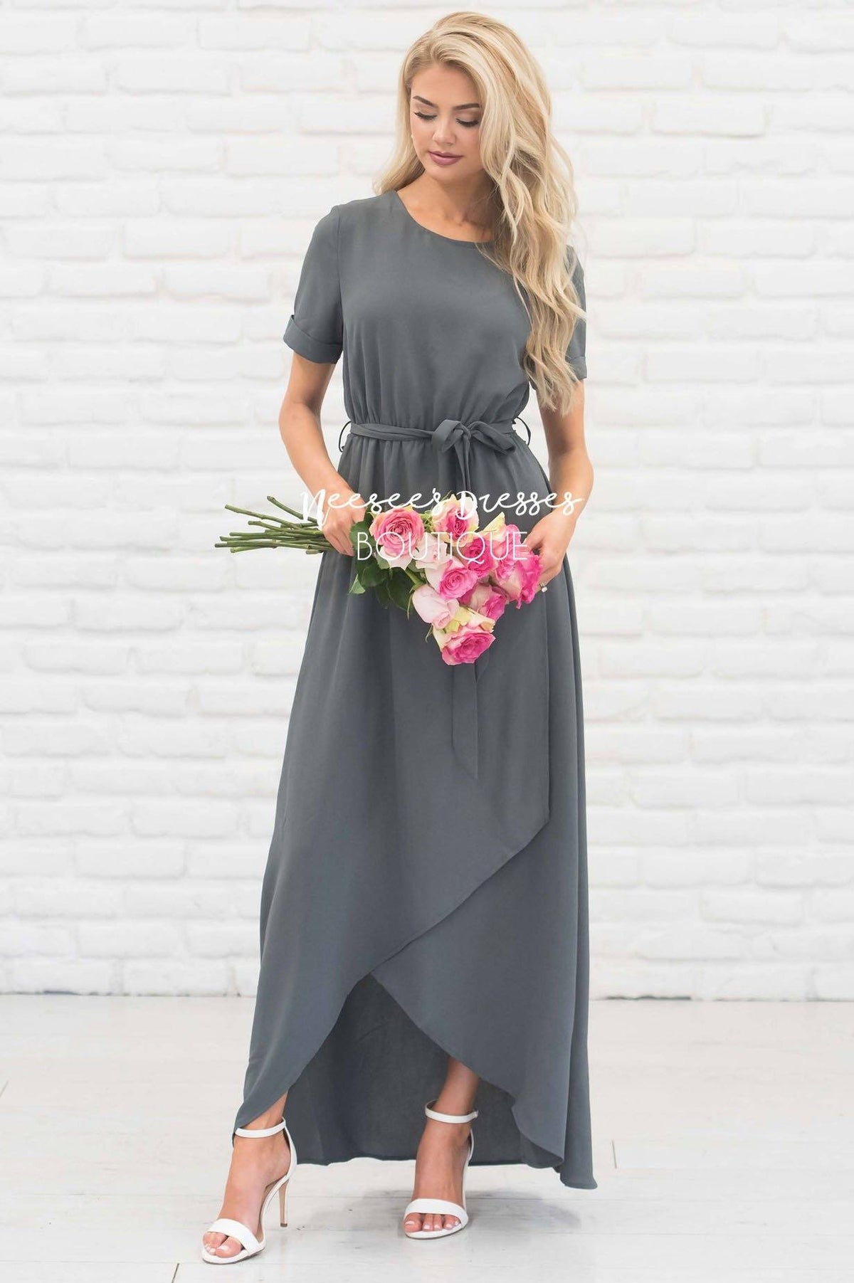 Deep Charcoal Wrap Dress Modest Church Dress Best and Affordable