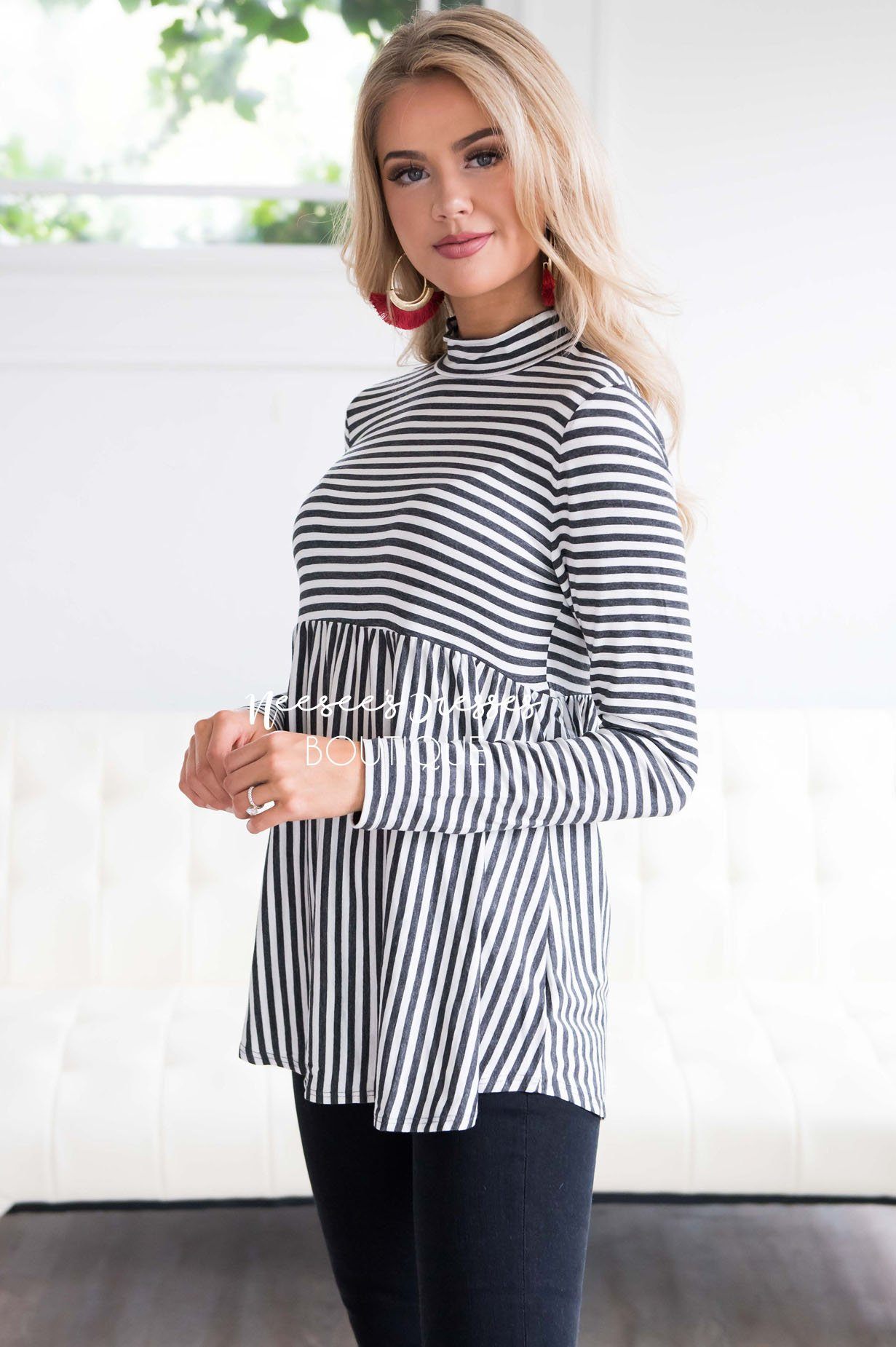 Down Town Dreams Striped Babydoll Top Tops vendor-unknown 