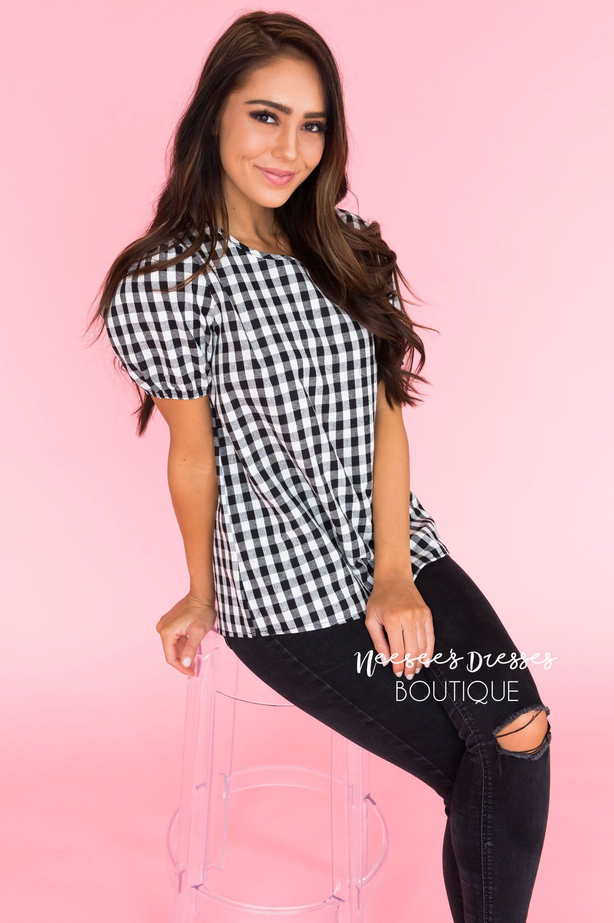 All About Gingham Modest Blouse Tops vendor-unknown 