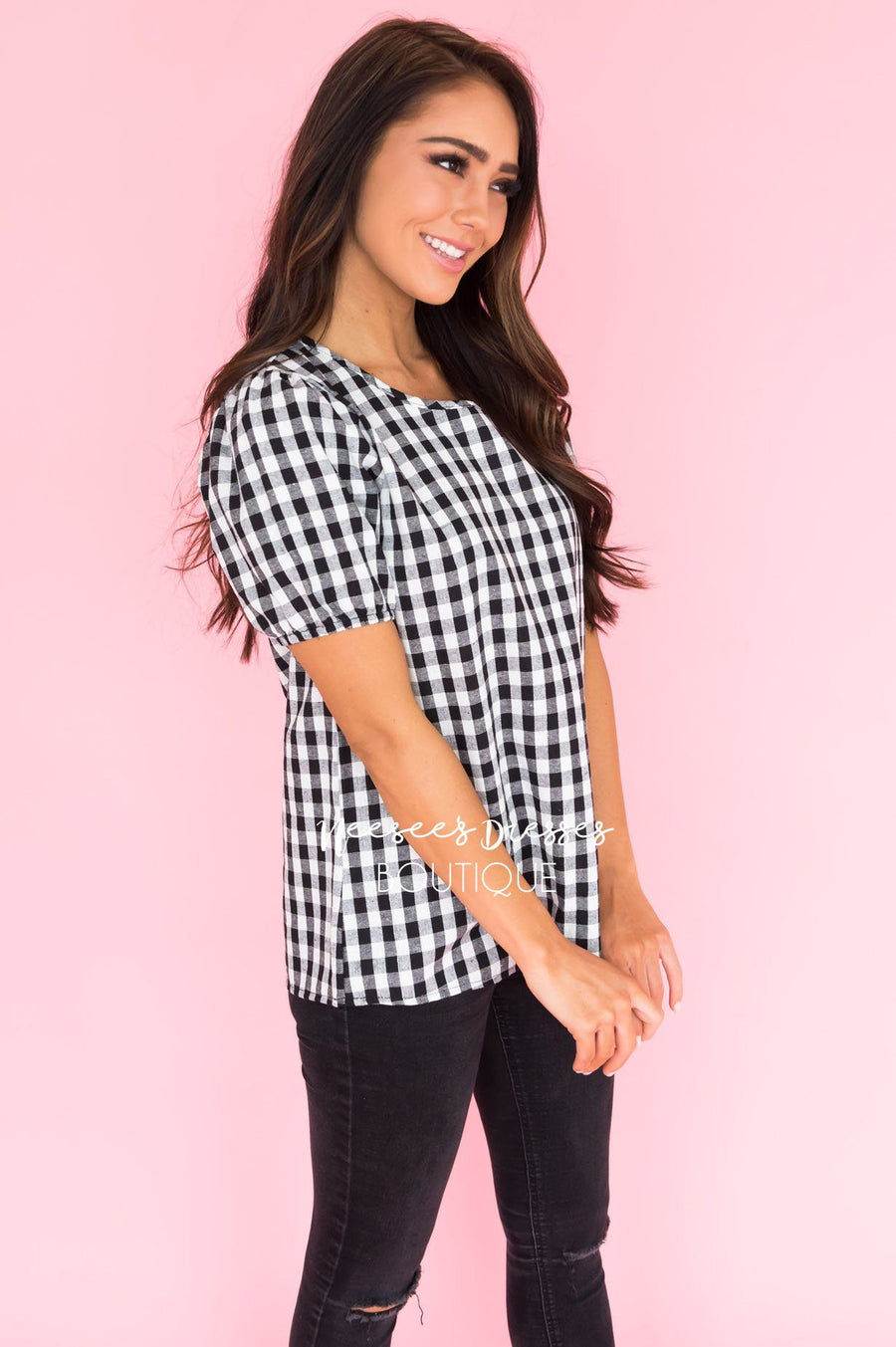 All About Gingham Modest Blouse Tops vendor-unknown 