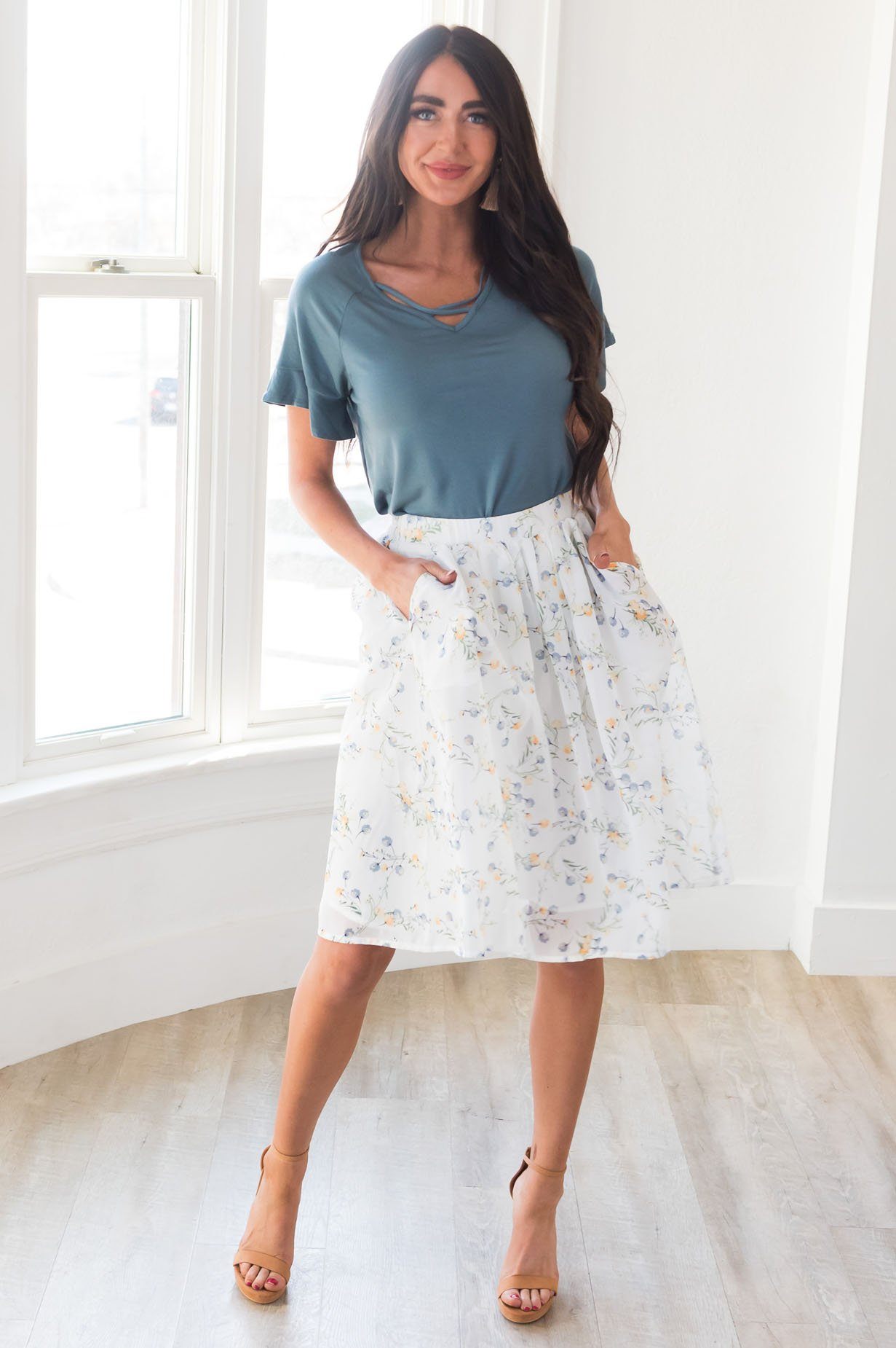 Blue & Yellow Poppy Chiffon Skirt Skirts vendor-unknown 