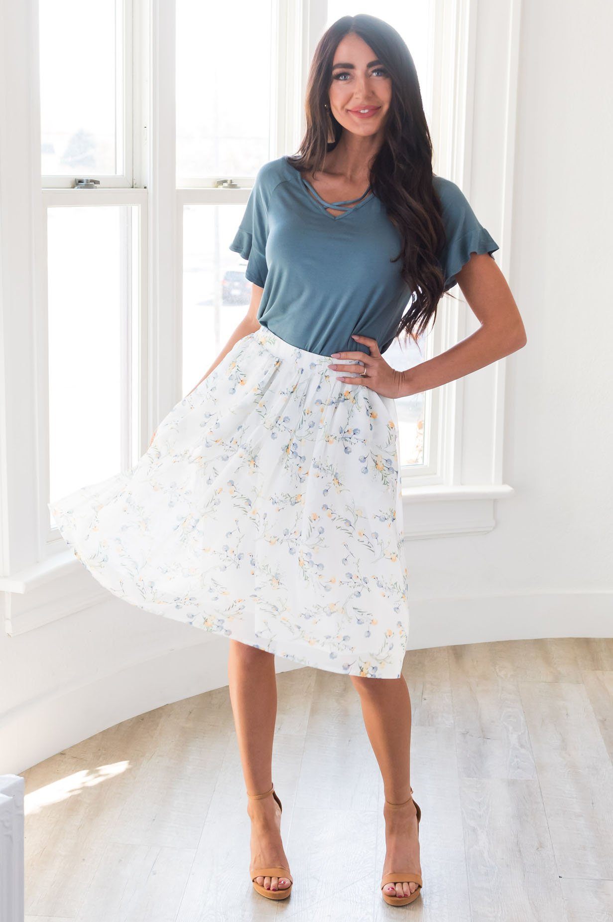 Blue & Yellow Poppy Chiffon Skirt Skirts vendor-unknown 