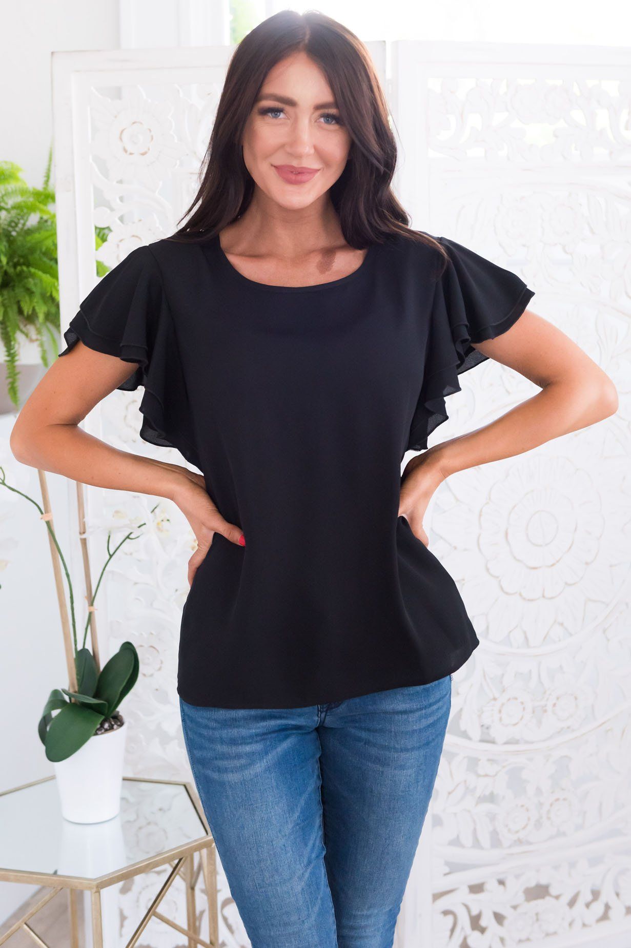 Class Act Modest Flutter Blouse Tops vendor-unknown 