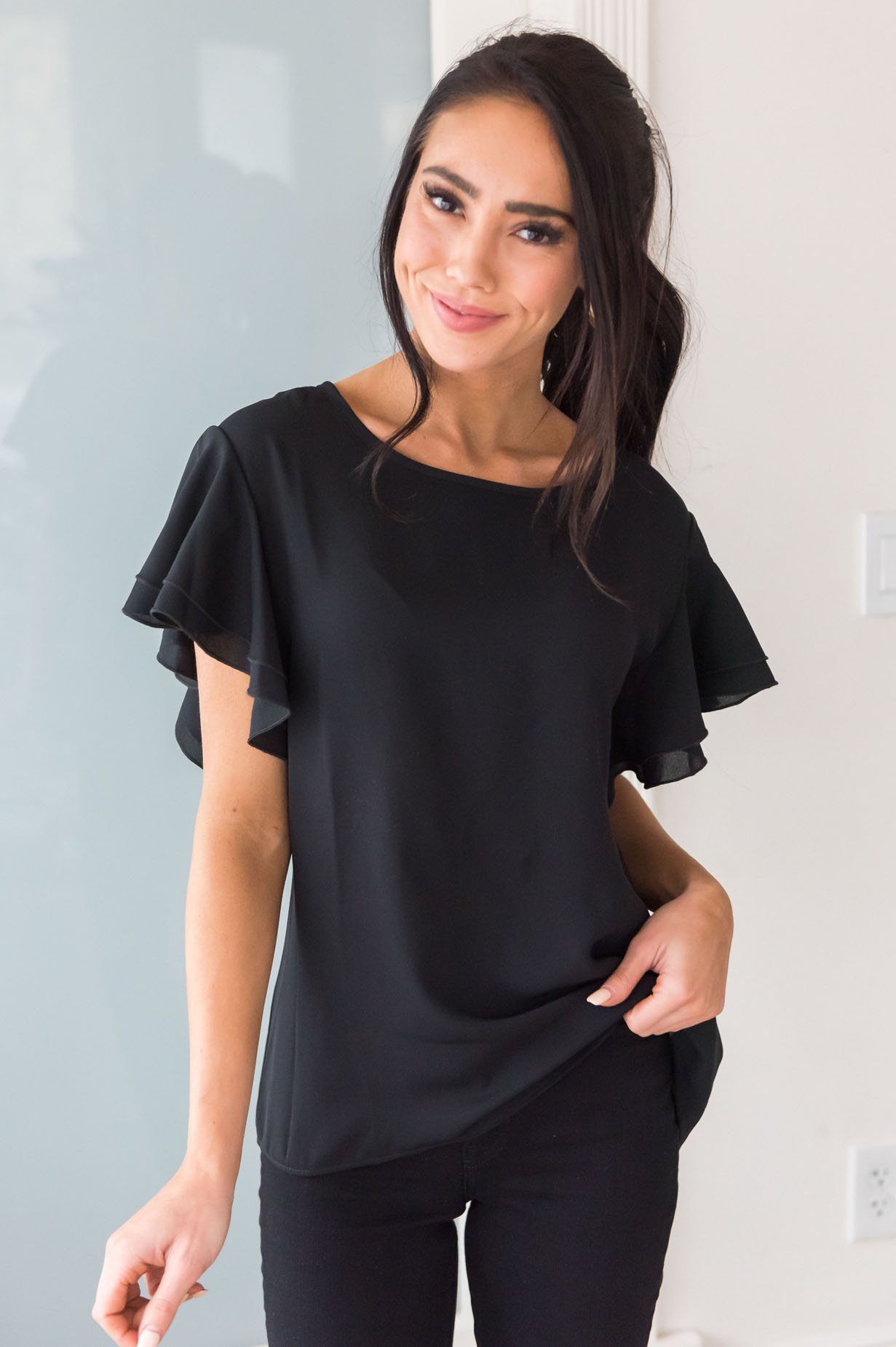 Class Act Modest Flutter Blouse Tops vendor-unknown 