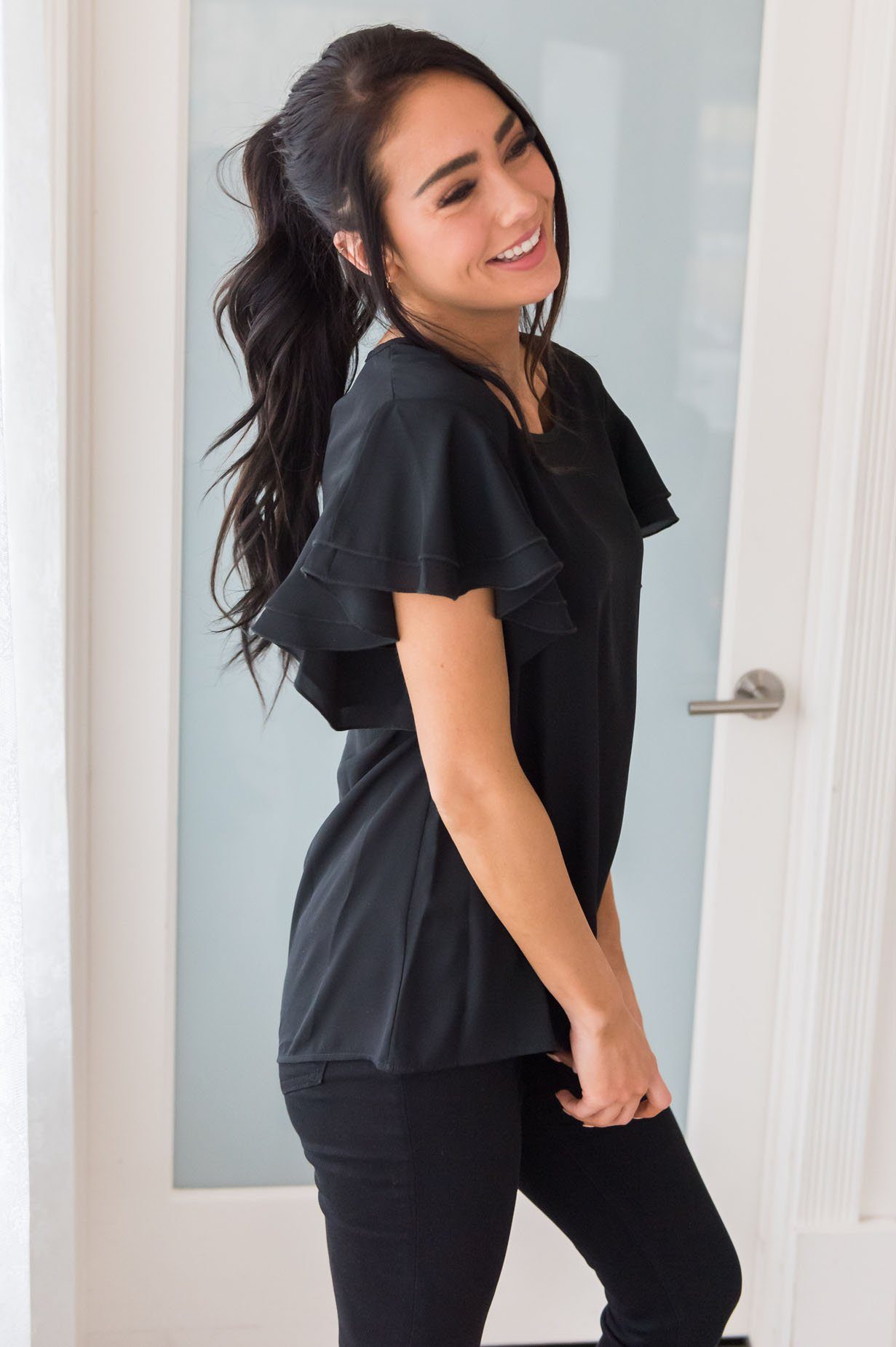 Class Act Modest Flutter Blouse Tops vendor-unknown 