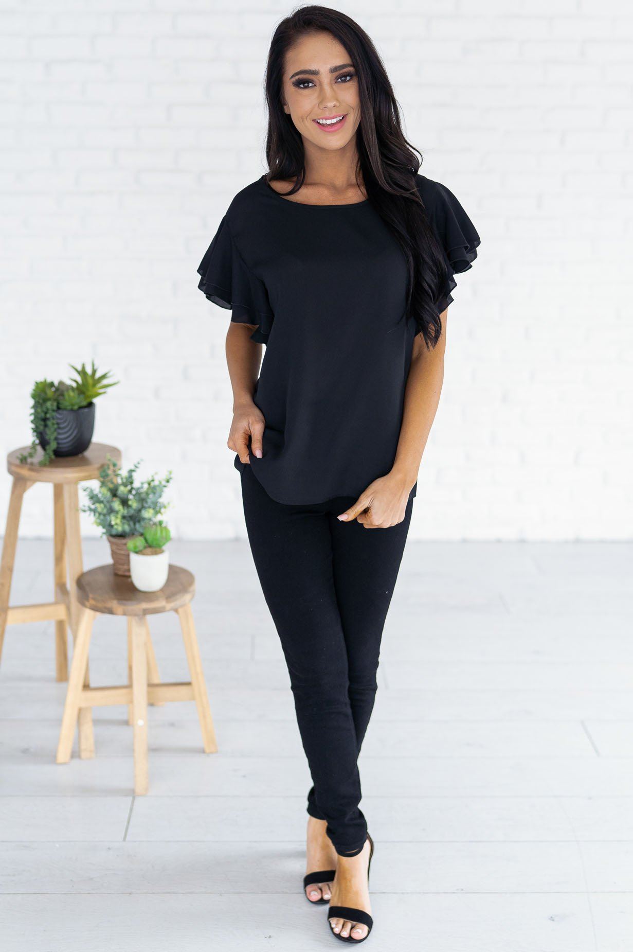 Class Act Modest Flutter Blouse Tops vendor-unknown 