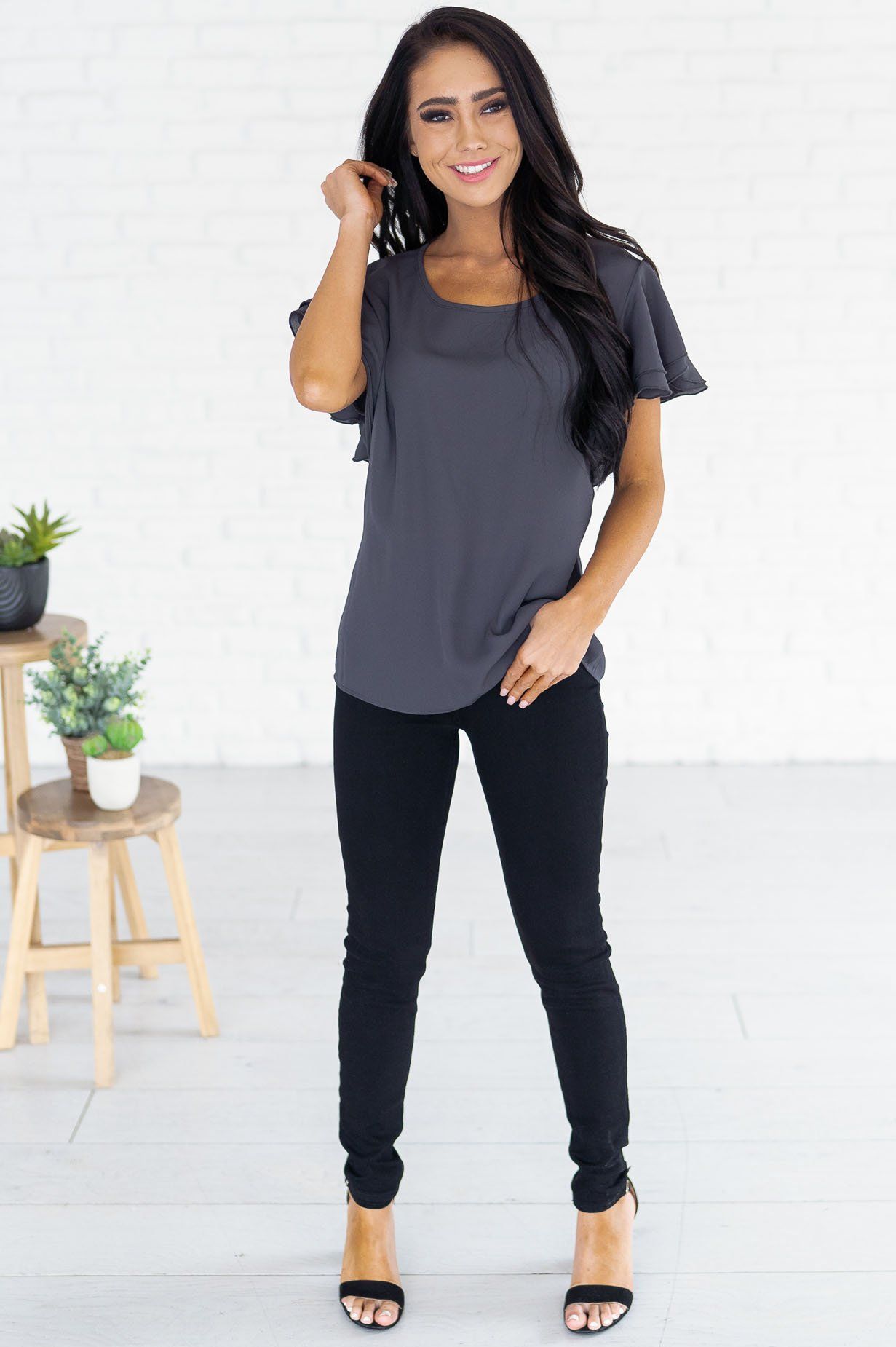 Class Act Modest Flutter Blouse Tops vendor-unknown 