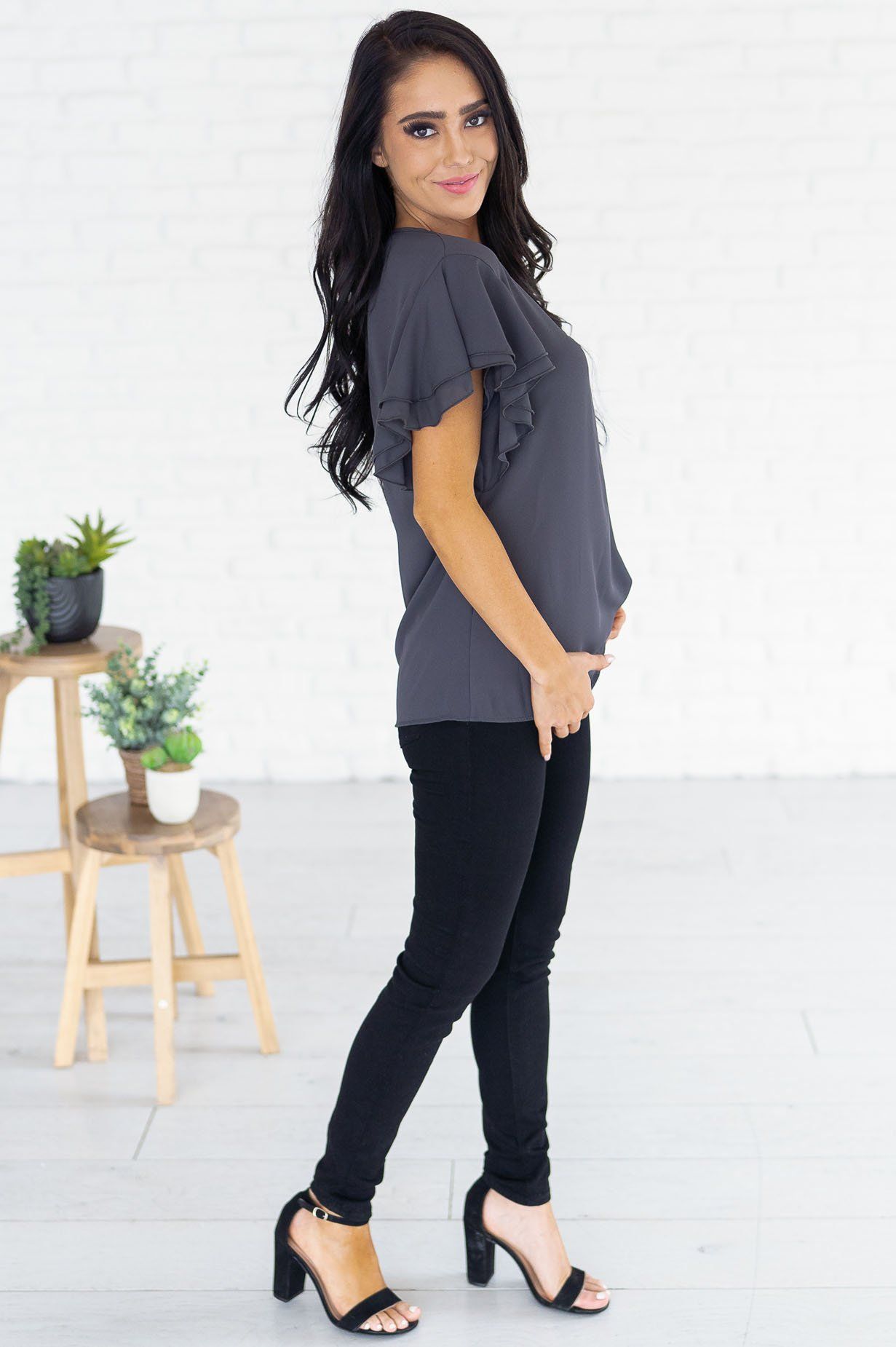 Class Act Modest Flutter Blouse Tops vendor-unknown 