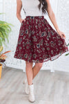 Burgundy Cluster Floral Chiffon Skirt Skirts vendor-unknown