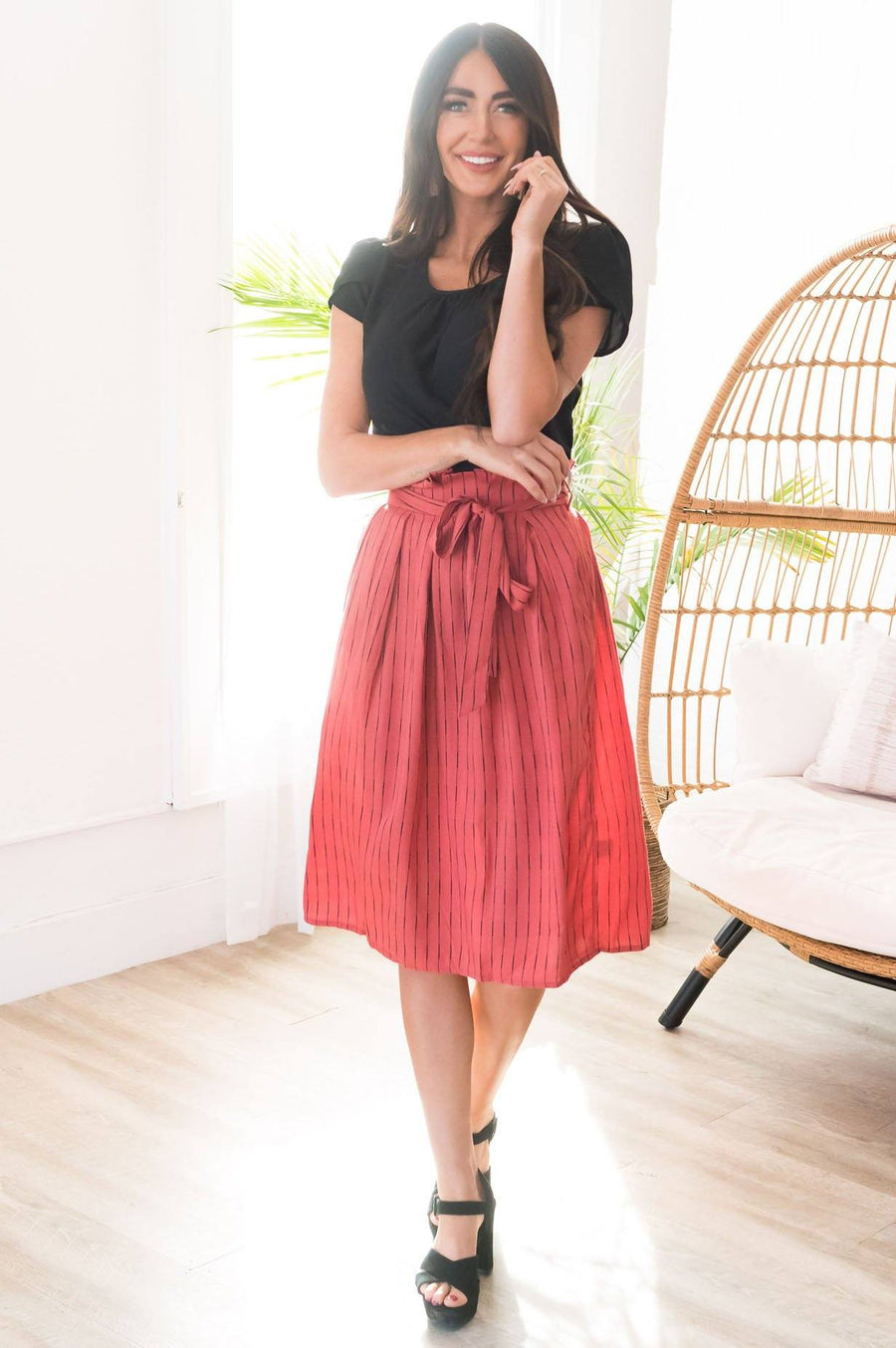 Hello Summer Striped Tie Waist Skirt Modest Dresses vendor-unknown 