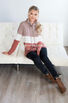 Cozy Cowl Neck Rust Color-block Sweater Tops vendor-unknown 