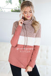 Cozy Cowl Neck Rust Color-block Sweater Tops vendor-unknown